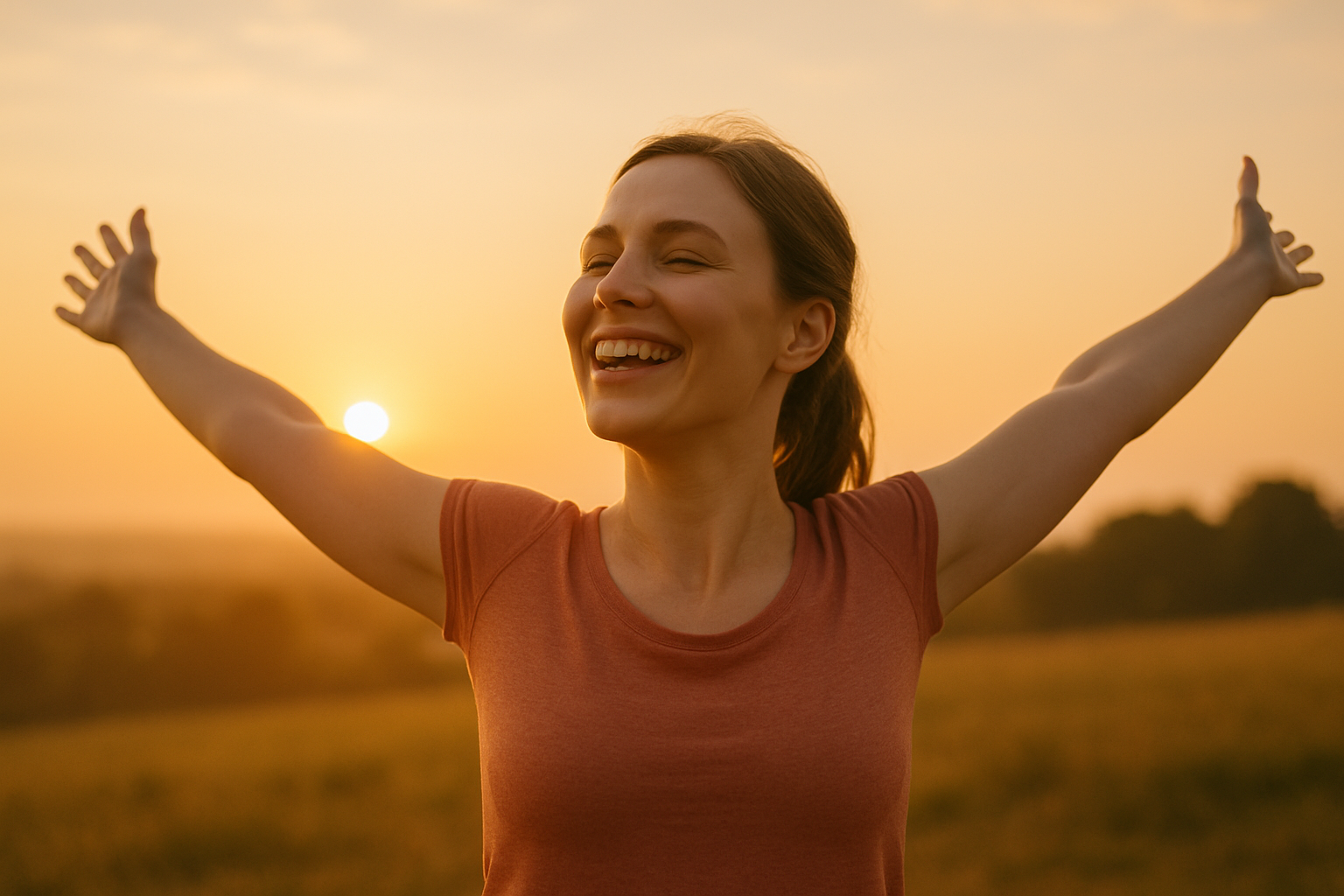 Mullher Feliz tomando sol para pegar vitamina D