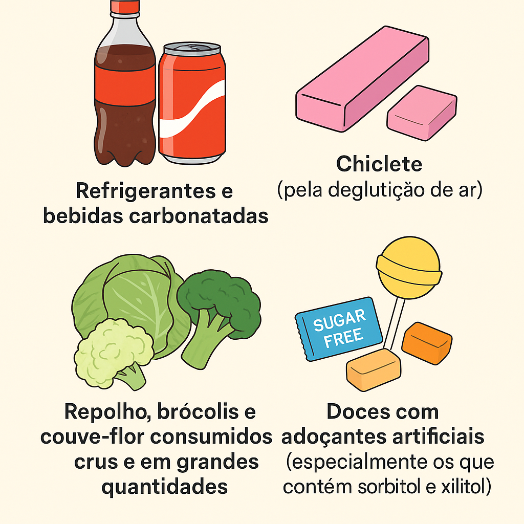 infográfico com alimentos que incham a barriga