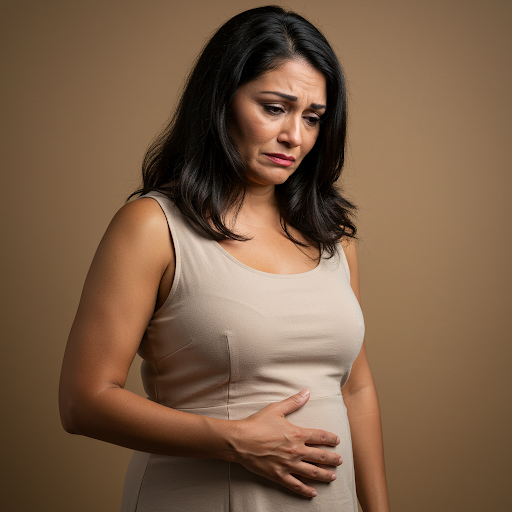 mulher que ingeriu alimentos que incham a barriga